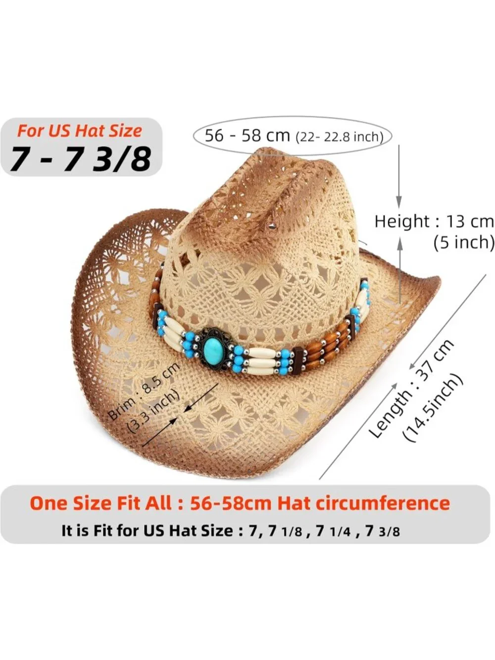 Men's Khaki-m29 Straw Adjustable Wide Brim Sun Beach Western Cowgirl Cowboy Hat